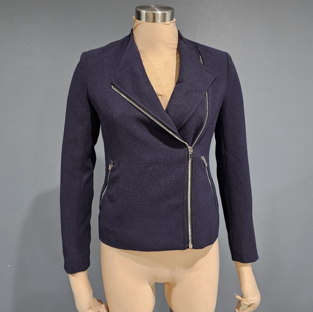 CLUB MONACO Women Navy Moto Jacket Blazer XS